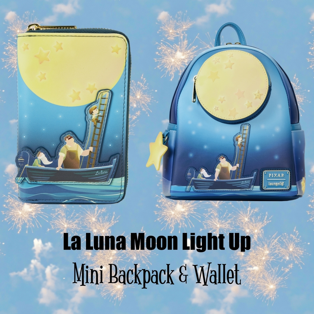 LOUNGEFLY Pixar La Luna Moon Light Up  MinI Backpack & Wallet